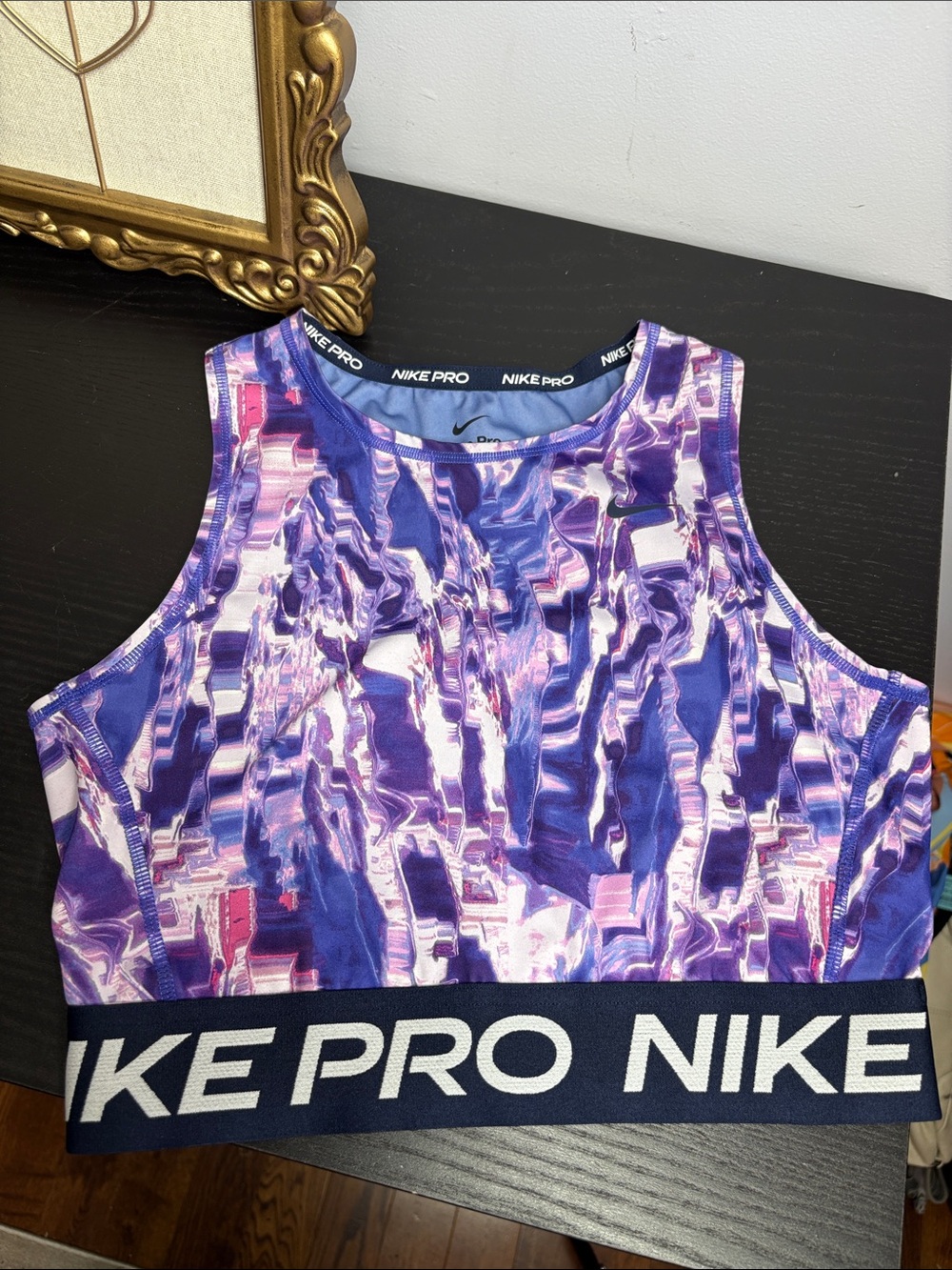 Nike Pro Purple Abstract High-Neck Crop Performance Tank